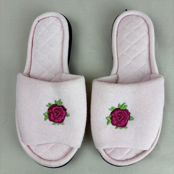 Gold Toe Pink Terry Cloth Rose Slip On House Shoes Slippers Slides Medium (8) - Picture 2 of 6